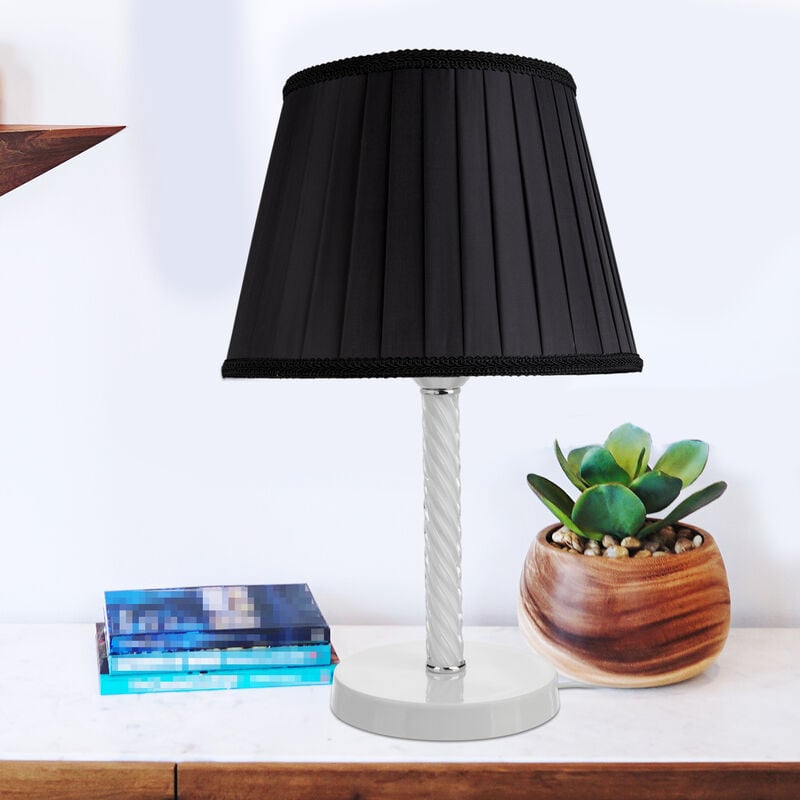 foto del prodotto lampada da comodino kilbride con paralume in tessuto e stelo in metallo e vetro nero bianco lux.pro