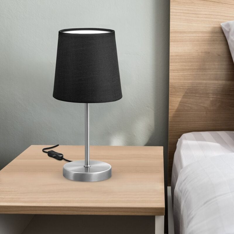 foto del prodotto lampada da comodino, lampada da tavolo con paralume in tessuto nero, adatta per lampadina e14 non inclusa max 25w, altezza 30.8cm, abat jour per