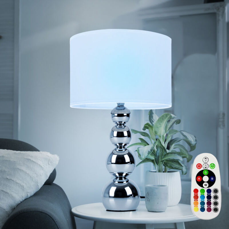 foto del prodotto lampada da comodino lampada da tavolo touch dimmer cromata lampada da soggiorno lampada da lettura, metallo tessuto bianco, telecomando dimmerabile,