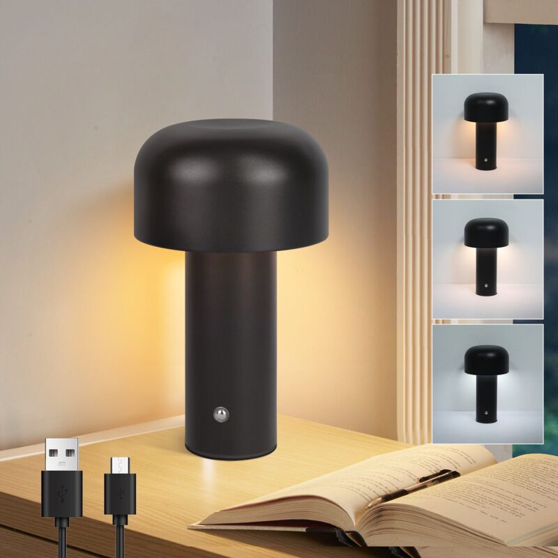 foto del prodotto lampada da comodino led wireless lampada da tavolo 2w lampada da ufficio a intensit variabile lampada fungo nera ricaricabile lampada da camera