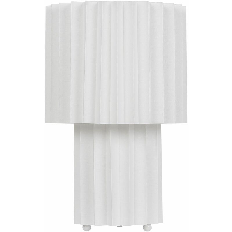 foto del prodotto lampada da comodino moderna con paralume in tessuto di lino base a tamburo bianco alfeios