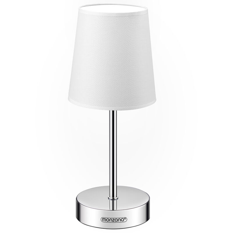 foto del prodotto lampada da comodino paralume in tessuto 32 cm di altezza e14 cromo 15w wei 1er set de monzana
