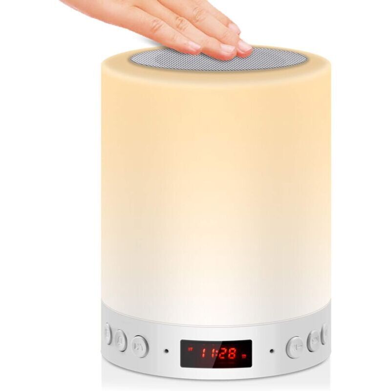 foto del prodotto lampada da comodino portatile ricaricabile 5 in 1, luce notturna a led, lampada da tavolo per bambini, altoparlante bluetooth, radio musicale usb,