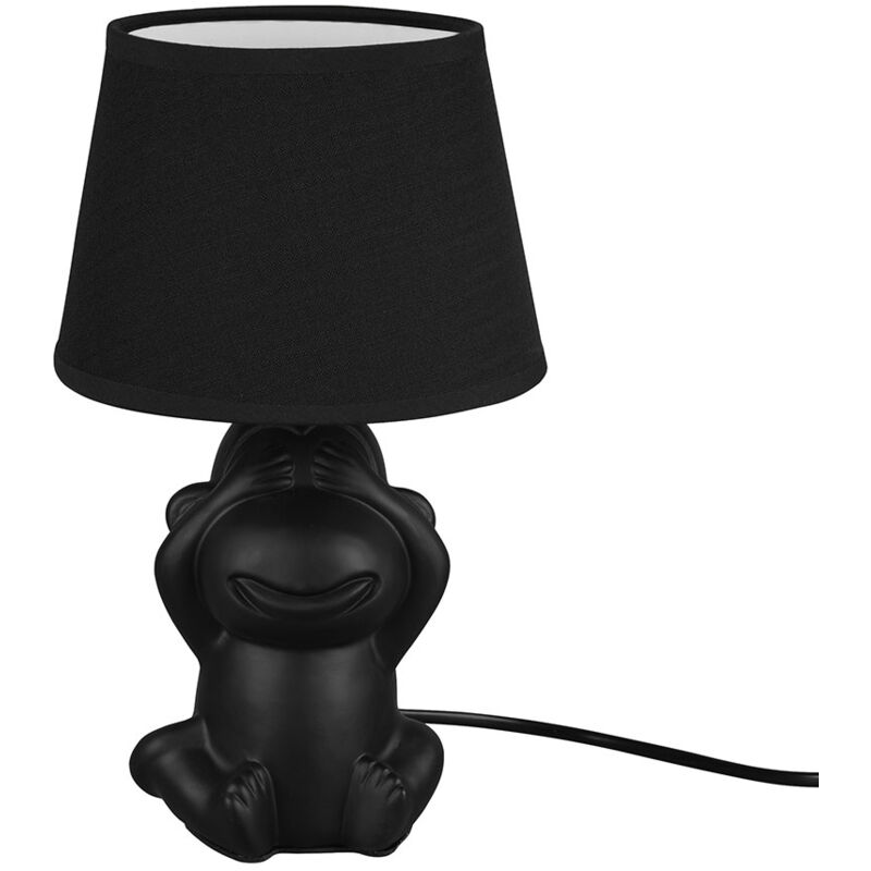foto del prodotto lampada da comodino scimmia lampada da tavolo in ceramica nera lampada laterale scimmia paralume in tessuto, interruttore a filo, 1x attacco e14, dxh