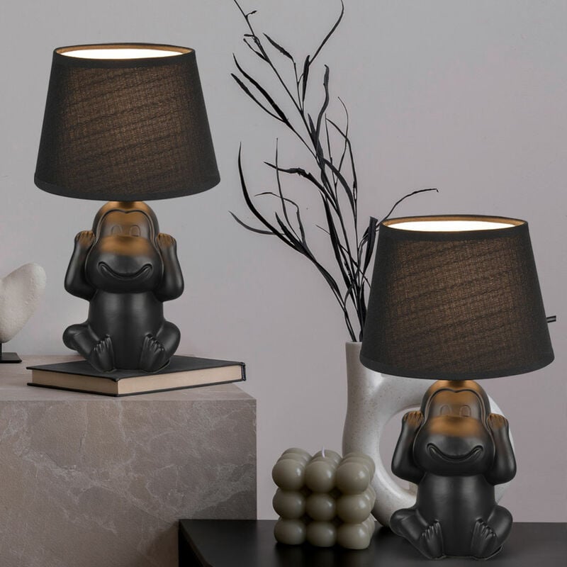 foto del prodotto lampada da comodino scimmia lampada da tavolo in ceramica nero lampada laterale scimmia paralume in tessuto, interruttore a cavo, 1x attacco e14, dxh