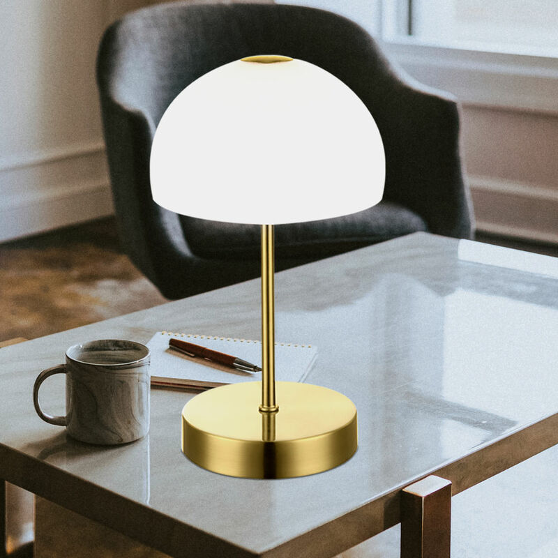 foto del prodotto lampada da comodino touch lampada da tavolo in ottone led vetro opale lampada laterale funzione touch, 5w 400lm bianco caldo, dxh 15x27 cm