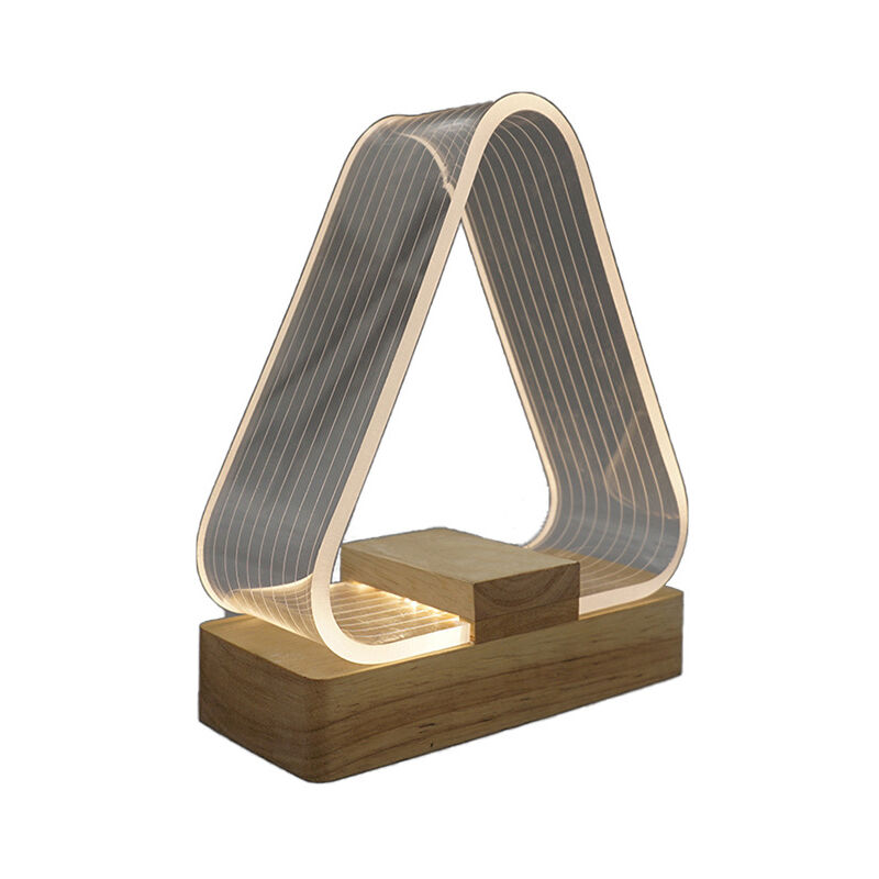 foto del prodotto lampada da comodino triangolare nordica lampada da comodino decorativa a led lampada bianca calda caricabatterie controllo con luce acrilica