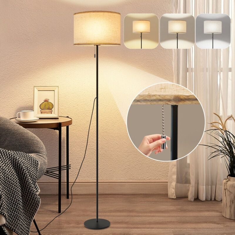 foto del prodotto lampada da comodino vintage lampada da lettura regolabile a led 136cm, lampada da comodino beige con paralume 3000k 6500k, interruttore a corda