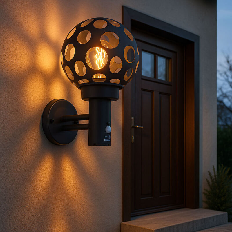 foto del prodotto lampada da esterno a led con rilevatore di movimento antracite lampada da parete con rilevatore di movimento globo luminoso da parete per esterni,