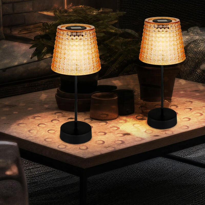 foto del prodotto lampada da esterno a led lampada solare lampada da tavolo decorazione da giardino lampada in cristallo, plastica nero ambrato, batteria ip44, bianco