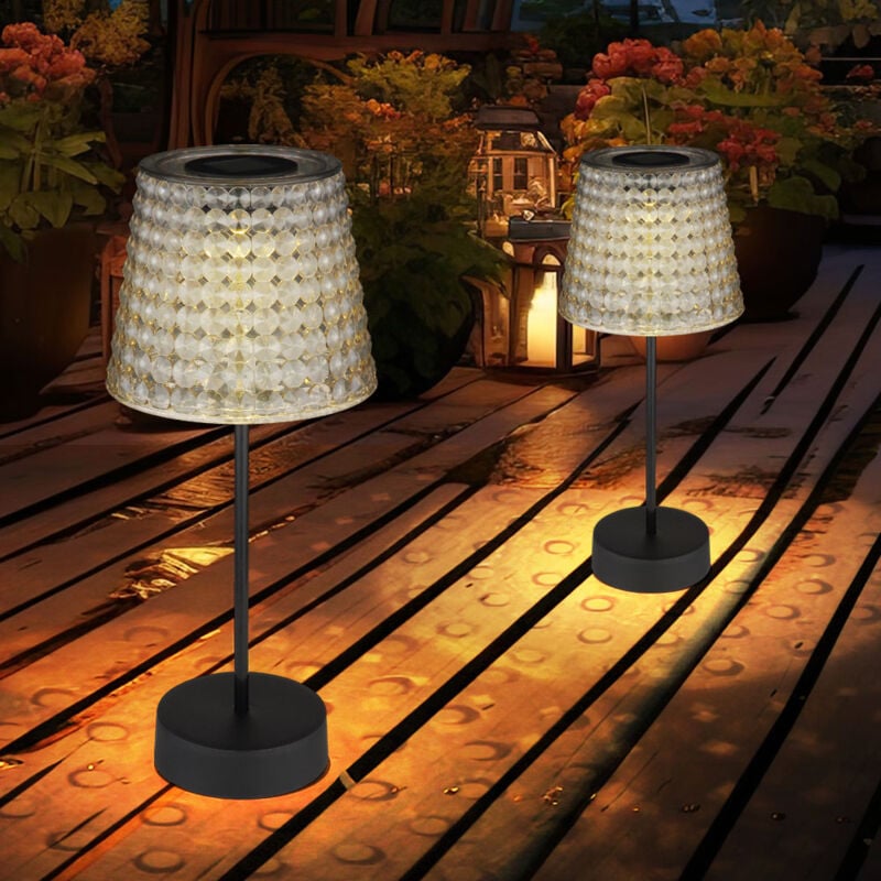 foto del prodotto lampada da esterno a luce solare lampada da tavolo lampada da giardino a led in cristallo chiaro color fumo. plastica nera, batteria ip44, 3000k
