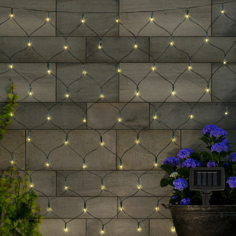 foto del prodotto lampada da esterno catena luminosa a energia solare rete luminosa a led luce da terrazza, batteria ricaricabile, resistente alle intemperie, nero,