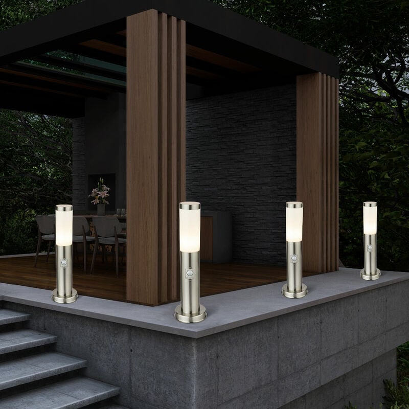 foto del prodotto lampada da esterno con rilevatore di movimento lampada da terra lampada da giardino in acciaio inox, argento, 1x e27, pxh 7,6x45 cm, set da 4
