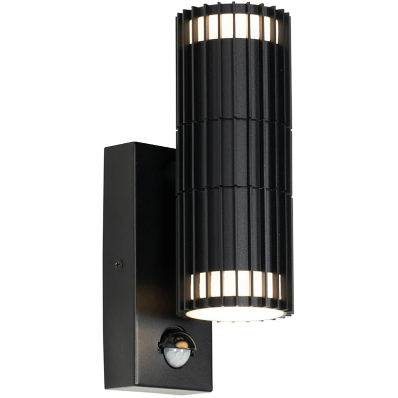 foto del prodotto lampada da esterno con sensore di movimento boris design alluminio nero tondo max. 2 x watt qazqa