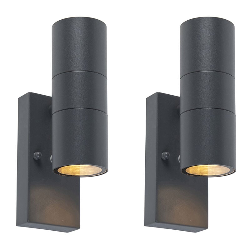foto del prodotto lampada da esterno con sensore di movimento duo moderno acciaio inossidabile grigio scuro tondo max. 2 x watt qazqa