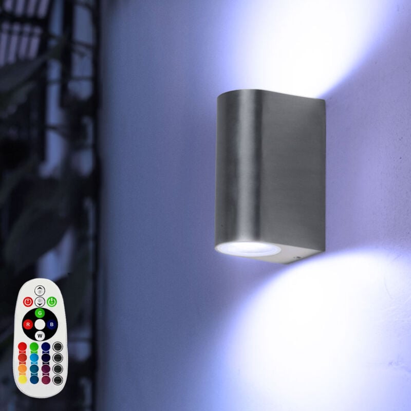 foto del prodotto lampada da esterno, dimmerabile, applique, telecomando, faretto up down in un set di lampade led rgb