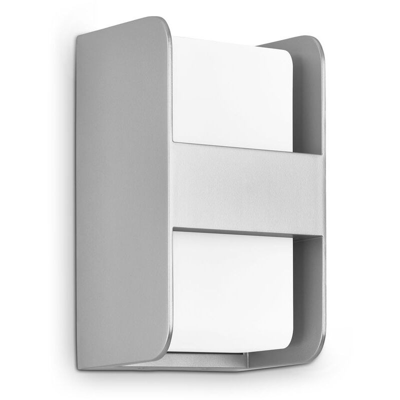 foto del prodotto lampada da esterno, lampada da parete ip44, barra centrale, e27, colore argento bianco, 215x120x115 mm lxwxh telefunken