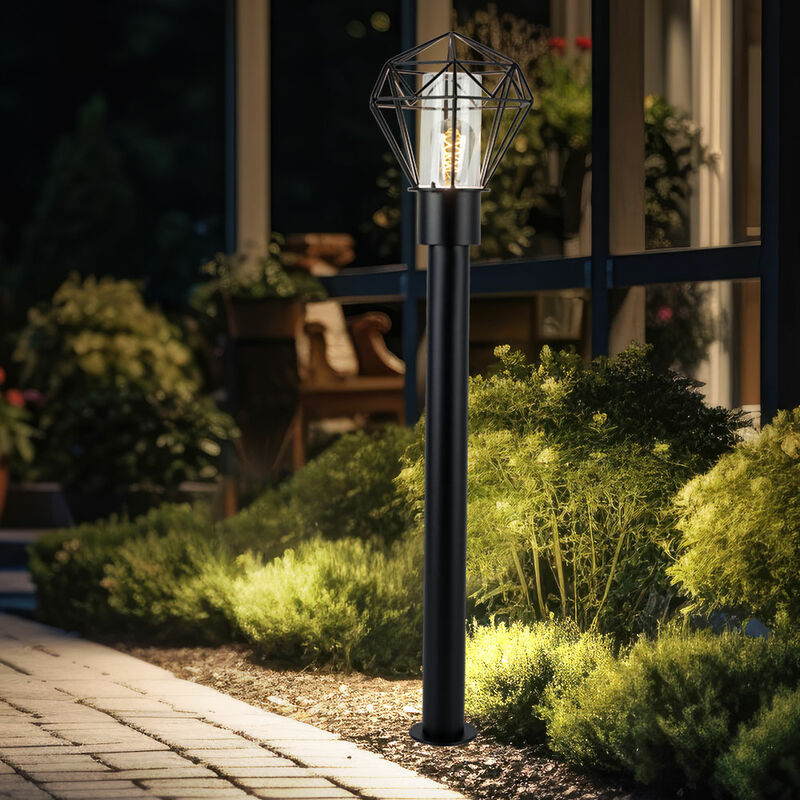 foto del prodotto lampada da esterno, lampada da sentiero, lampada da patio, lampada da terra industriale, lampada con base in acciaio inossidabile nero, 1x e27, lxh