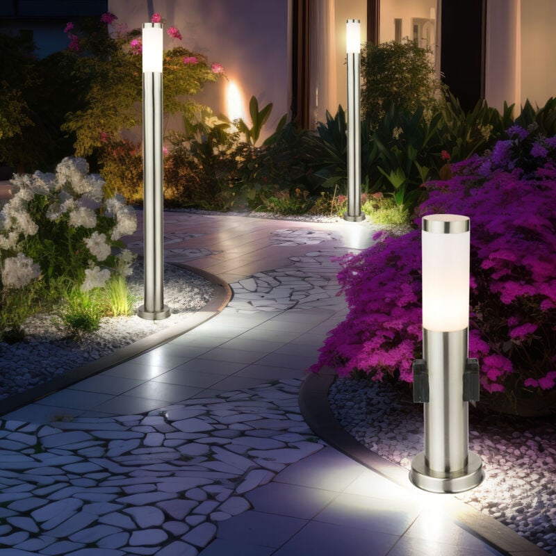 foto del prodotto lampada da esterno lampada da terra con prese prese da esterno lampada da terra lampada da terra in acciaio inossidabile, 2x lampada da terra 1x