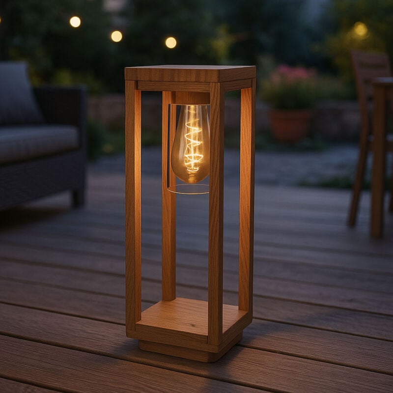 foto del prodotto lampada da esterno lampada da terra lampada da giardino effetto legno lampada da terra, pressofusione di alluminio, e27, h 50 cm