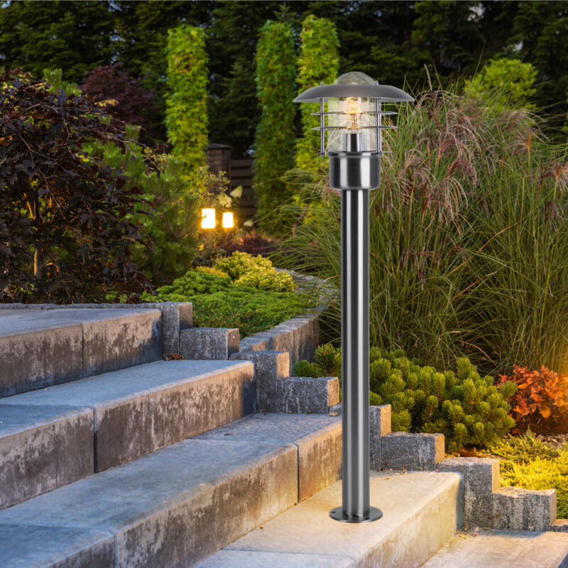 foto del prodotto lampada da esterno, lampada da terra, lampada da giardino, illuminazione del patio, metallo, acciaio inossidabile spazzolato, e27, lxpxh 22x22x80 cm
