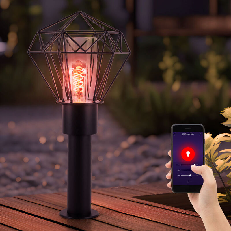 foto del prodotto lampada da esterno, lampada da terra, lampada da sentiero, lampada da patio, lampada da giardino, acciaio inox metallo nero, controllo app
