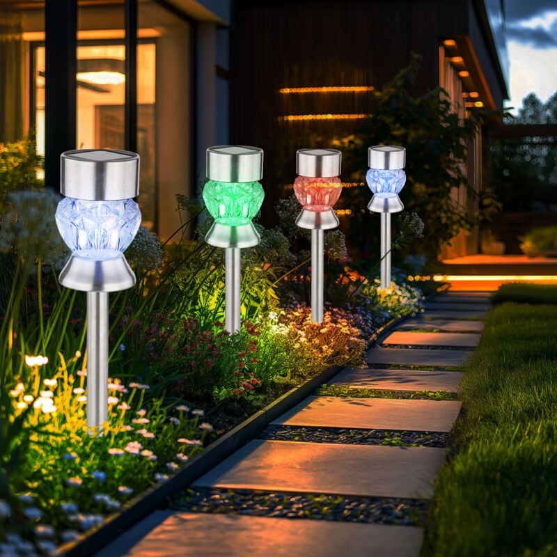 foto del prodotto lampada da esterno lampada solare decorazione da giardino cristalli di vetro che cambiano colore rgb, lampada da presa, acciaio inossidabile,