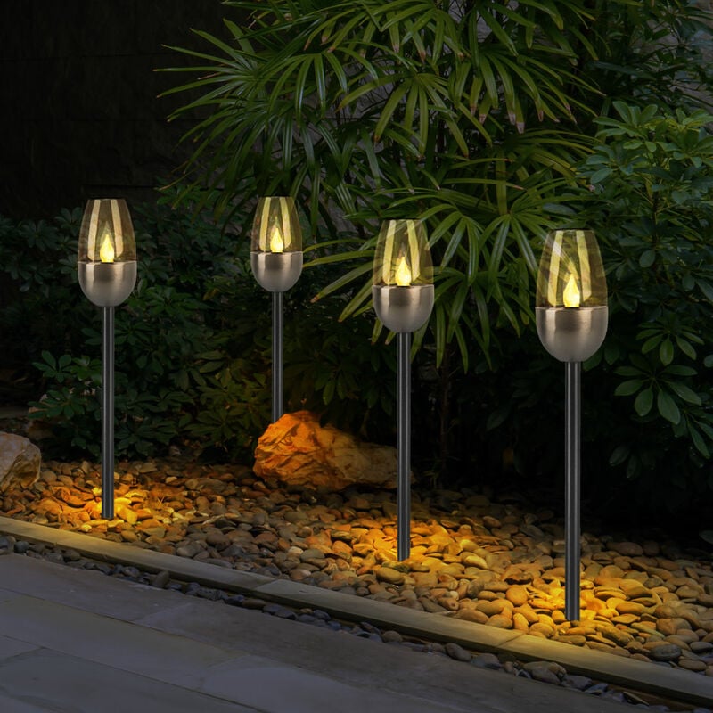 foto del prodotto lampada da esterno, lampada solare plug in, torcia da giardino con effetto fuoco, lampada da terrazza, metallo, nero, led, dxh 6x38cm, set da 4