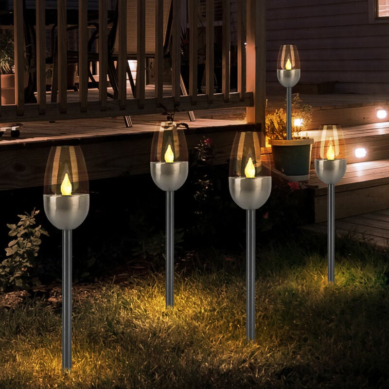 foto del prodotto lampada da esterno, lampada solare plug in, torcia da giardino con effetto fuoco, lampada da terrazza, metallo, nero, led, dxh 6x38cm, set da 5