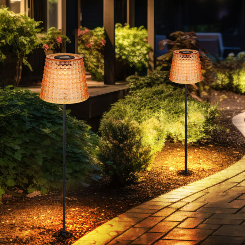 foto del prodotto lampada da esterno led per decorazione da giardino a luce solare, lampada in cristallo, plastica nera ambrata, picchetto ip44 a batteria, bianco