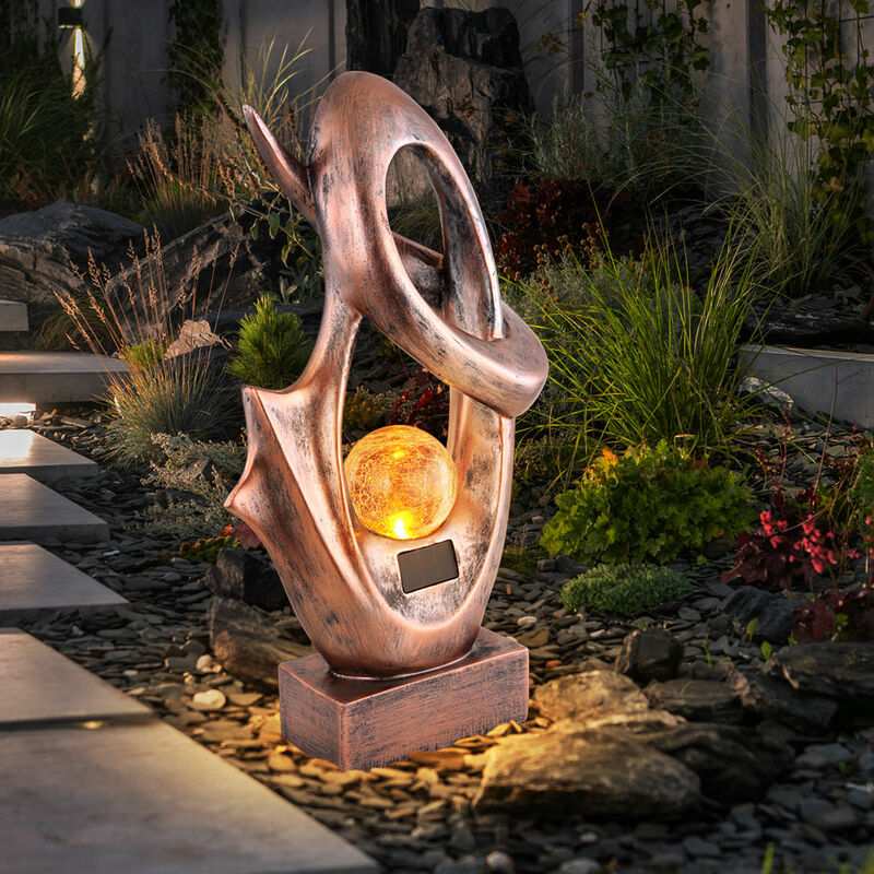 foto del prodotto lampada da esterno luce solare da giardino lampada da terrazza bronzo, led effetto fiamma vetro craquel , led 3000k bianco caldo, lxlxa 25,5x11x45 cm