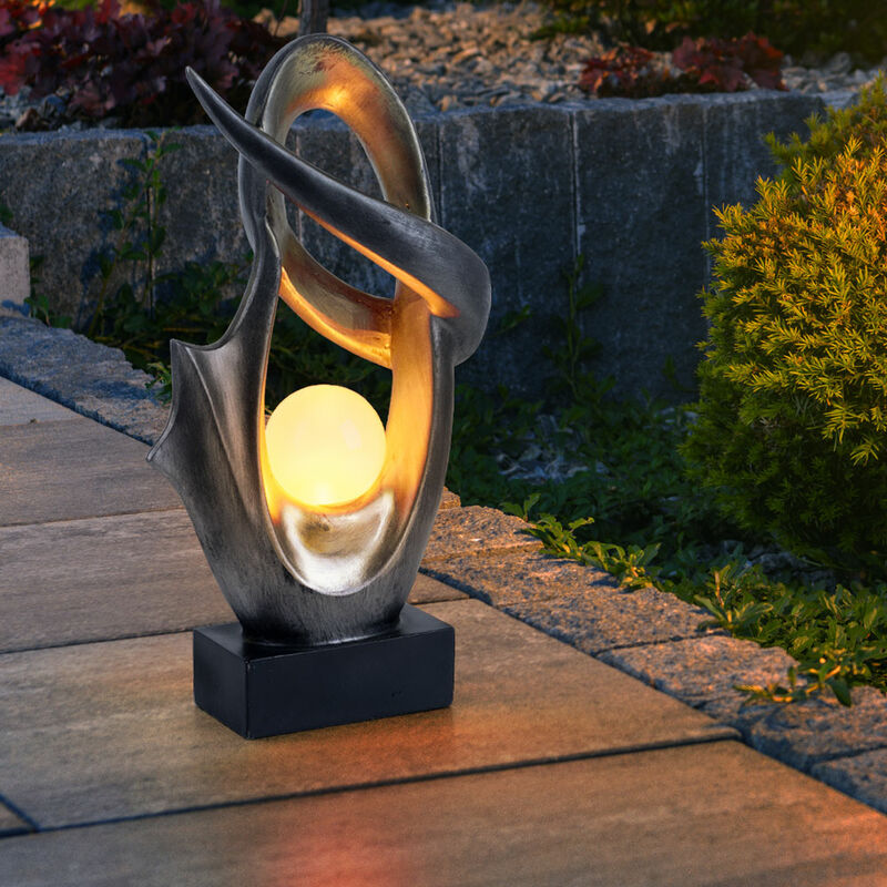 foto del prodotto lampada da esterno luce solare da giardino lampada da terrazza bronzo, led effetto fiamma vetro craquel , led 3000k bianco caldo, lxlxa 25,5x11x45 cm
