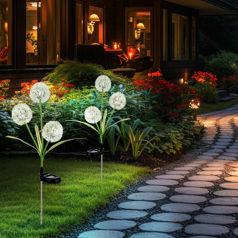 foto del prodotto lampada da esterno per decorazione da giardino, lampada solare a led con dente di leone, lampada da terra con picchetto, verde giallo, plastica in