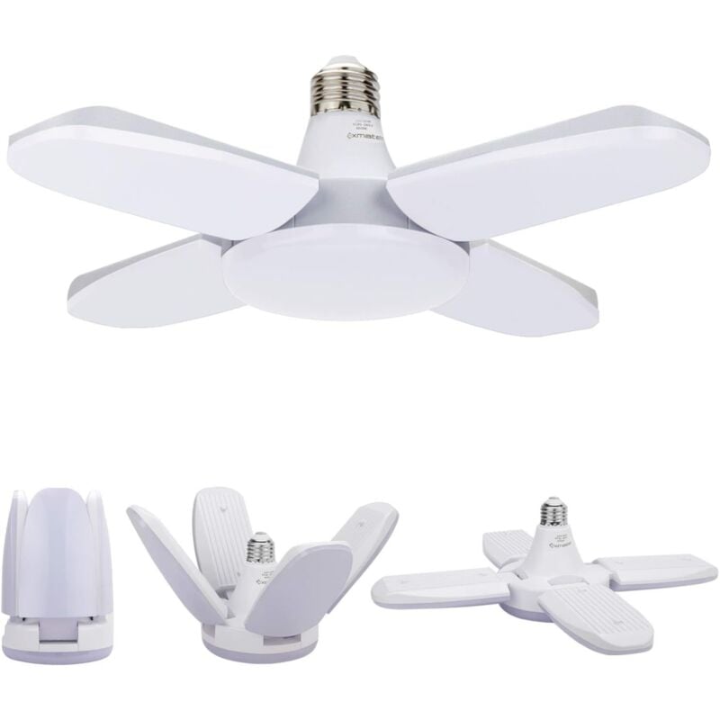 foto del prodotto lampada da garage a led, 60 w e27 6500 k 4800 lm, lampada da garage deformabile con 4 pannelli regolabili, plafoniera a led per garage, magazzino,