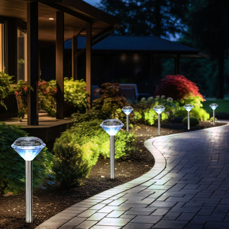 foto del prodotto lampada da giardino a led a luce solare decorativa per esterni lampada da esterno con picchetto da terra con design a diamante, plastica in acciaio