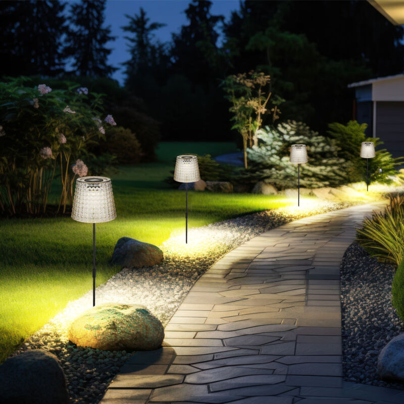 foto del prodotto lampada da giardino a luce solare a led lampada da esterno lampada in cristallo, plastica nera color fumo, picchetto ip44 a batteria, bianco caldo