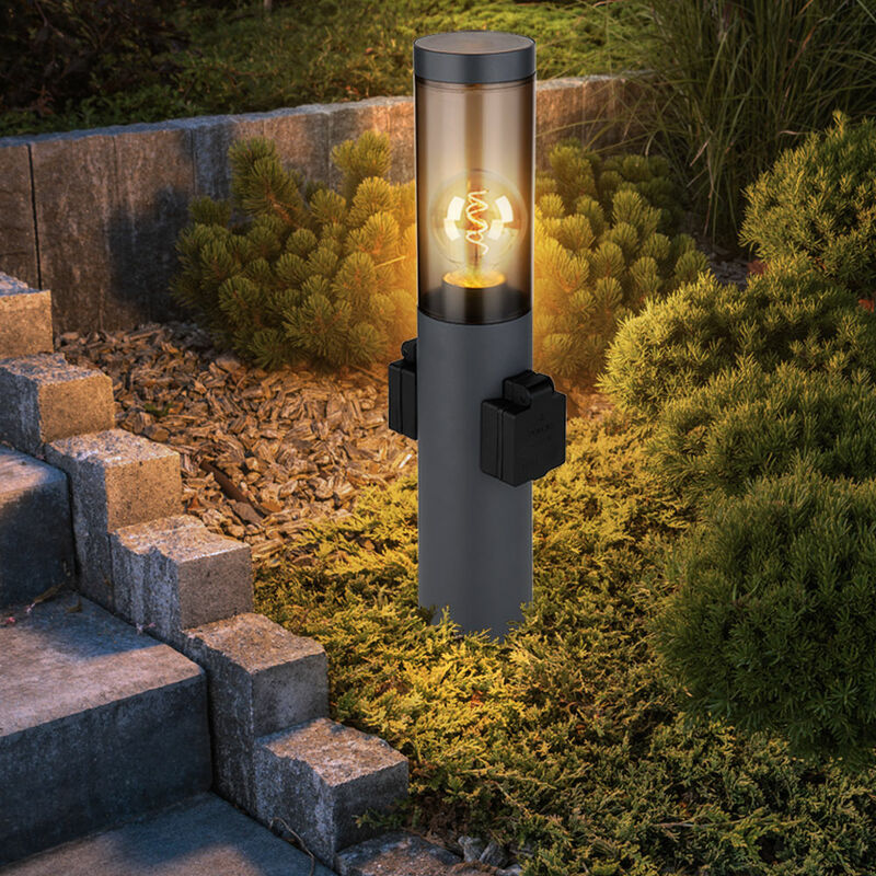 foto del prodotto lampada da giardino con attacco antracite lampada da esterno con attacco per attacco colonna da giardino con luce, acciaio inox plastica fumo, 1x
