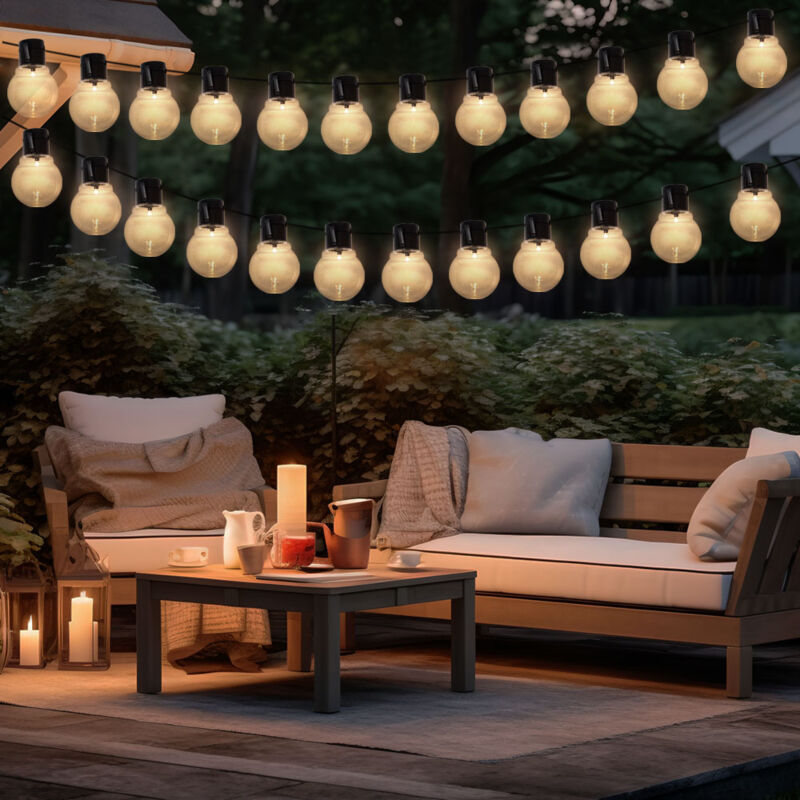 foto del prodotto lampada da giardino con luci solari, lampada da esterno, 24 lampadine a led, lampada da patio con picchetto, bianco caldo, l 660 cm