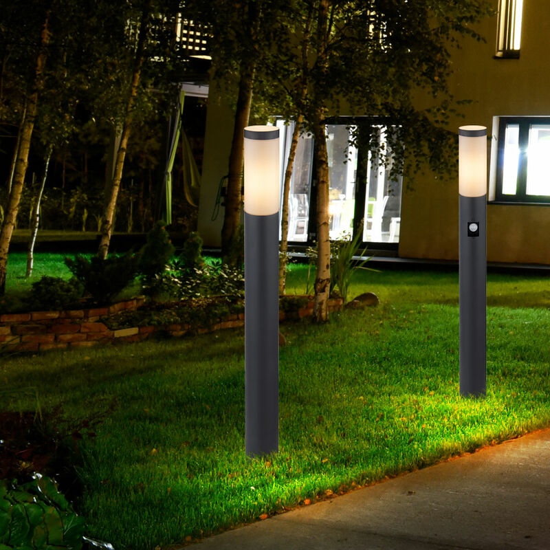 foto del prodotto lampada da giardino con rilevatore di movimento piantana da giardino antracite acciaio inox e27 segnapasso da giardino, opale, 1 attacco e27, h 80 cm, set di 2