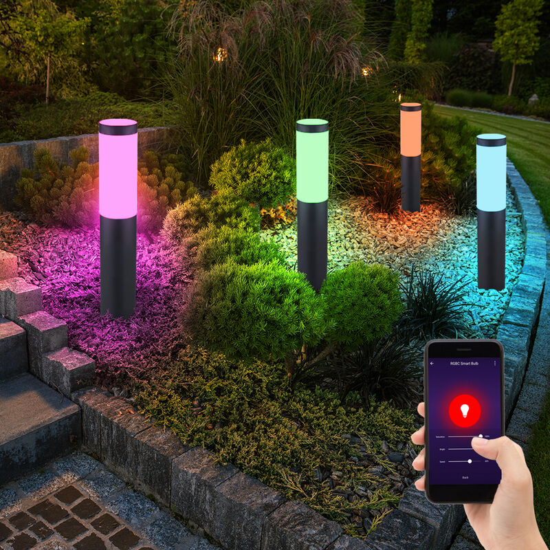 foto del prodotto lampada da giardino intelligente dimmerabile per esterni, base che cambia colore della luce, acciaio inossidabile antracite, led rgb 8,5 w 806 lm