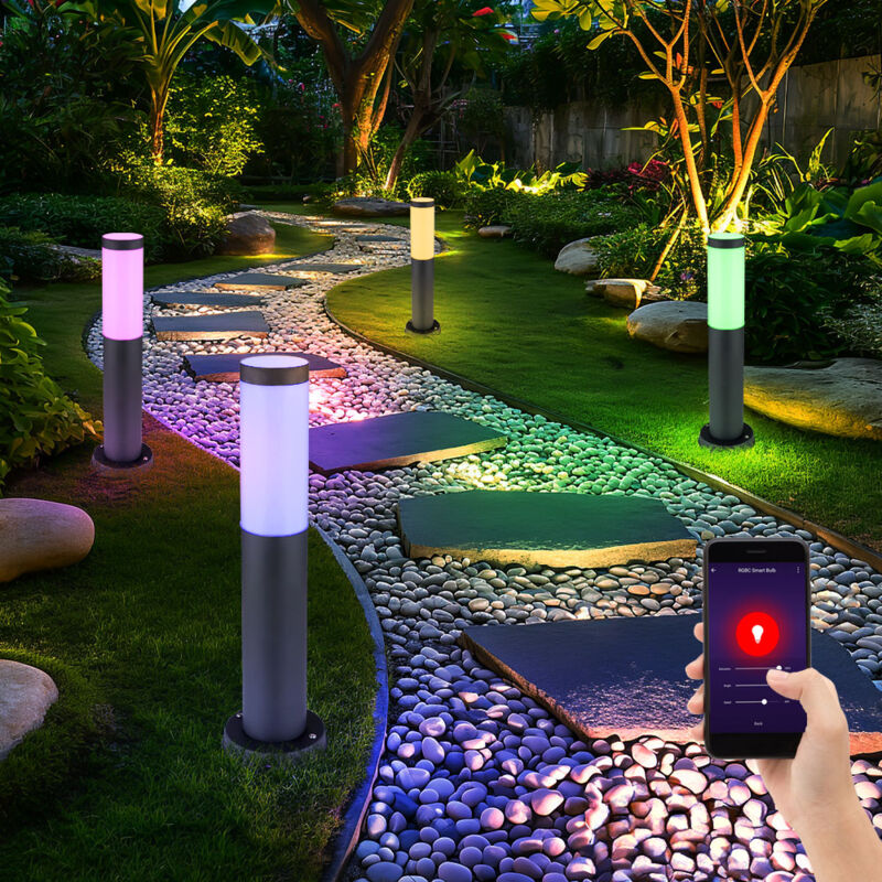 foto del prodotto lampada da giardino intelligente dimmerabile per esterni, base che cambia colore della luce, acciaio inossidabile antracite, led rgb 8,5 w 806 lm