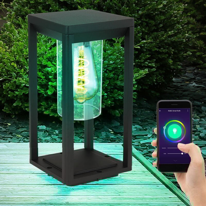 foto del prodotto lampada da giardino intelligente google alexa nera decorazione da giardino in piedi lampada da esterno dimmerabile quadrata in un set che include
