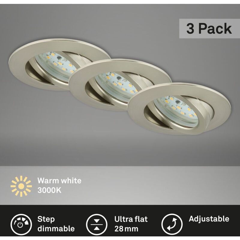 foto del prodotto lampada da incasso a led dimmerabile orientabile 6,5 w argento plastica ip23 briloner