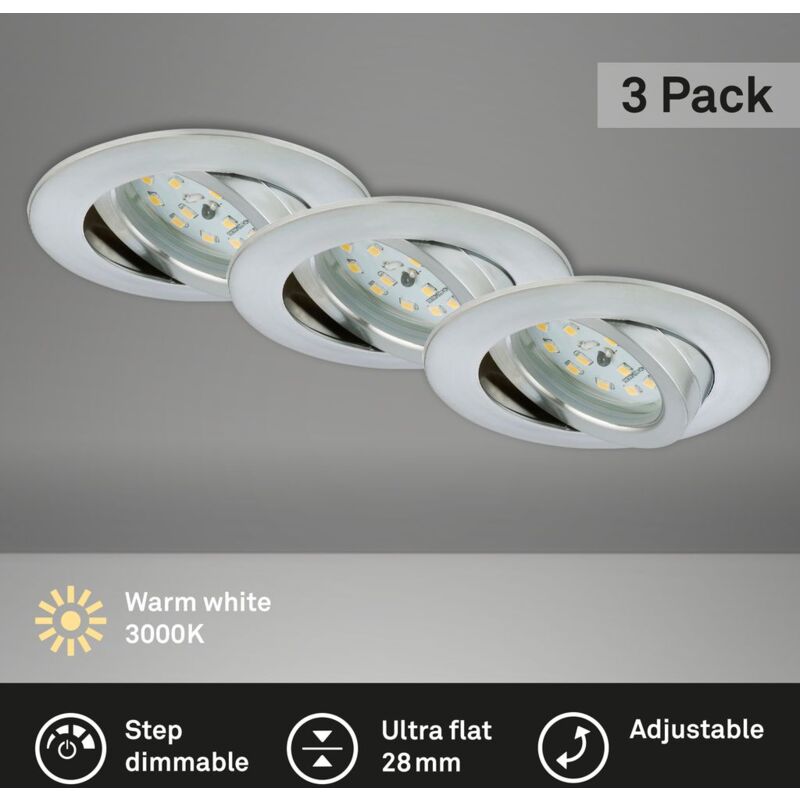 foto del prodotto lampada da incasso a led, set da 3, alluminio 6,5 w dimmerabile ip23 8,2 cm plastica briloner