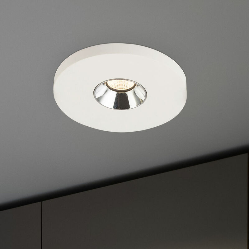 foto del prodotto lampada da incasso da cucina ad incasso in gesso bianco da cucina, plafoniera da incasso, cromo, led 4.2w 200lm bianco caldo, dxh 9x6 cm