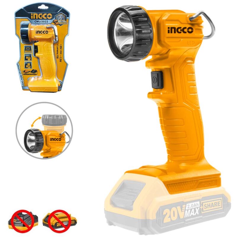 foto del prodotto lampada da lavoro a batteria led 20 v solo torcia ingco cwli2023