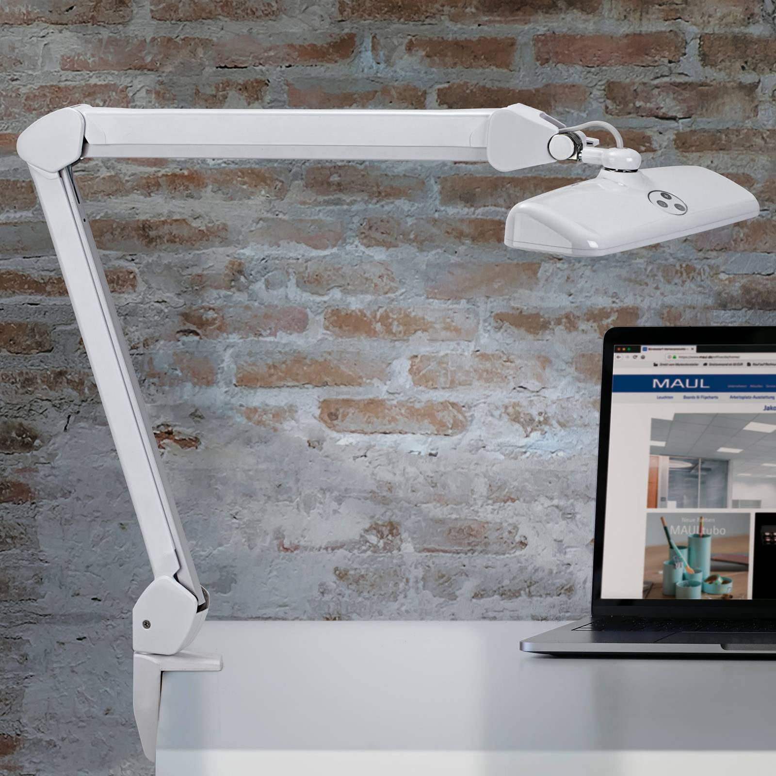 foto del prodotto lampada da lavoro a led maulintro, bianca, 52 cm, base a morsetto