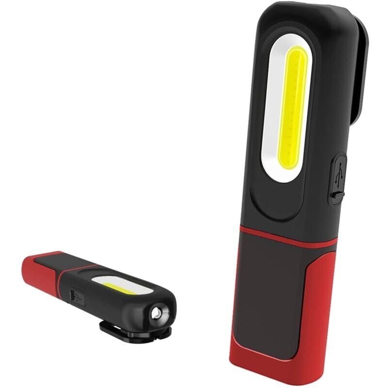 foto del prodotto lampada da lavoro a led ricaricabile, 2 in 1 5w cob led lampada di ispezione torcia con base magnetica e gancio per casa officina campeggio