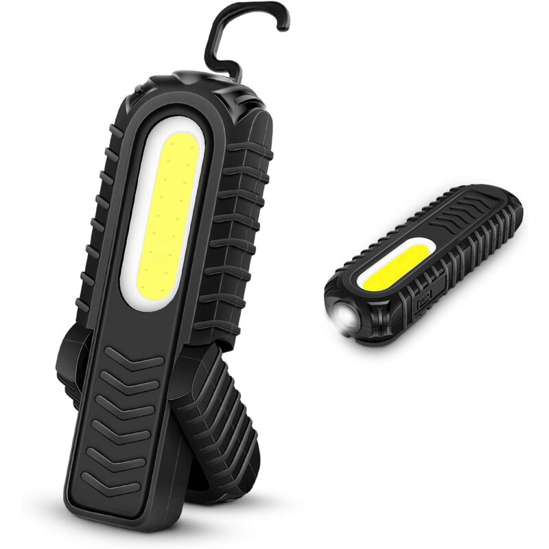 foto del prodotto lampada da lavoro a led ricaricabile 5w cob anteriore, gancio e base magnetica, uso di emergenza in officina 1 pz 