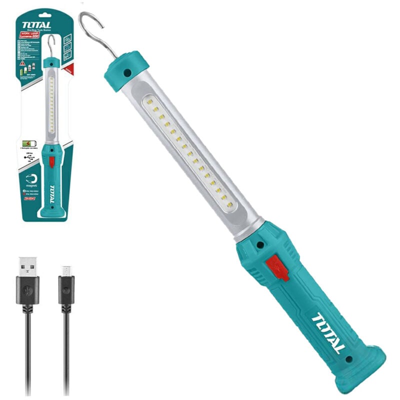 foto del prodotto lampada da lavoro led ricaricabile 70 300 lm appendibile base magnetica total tottwli35261
